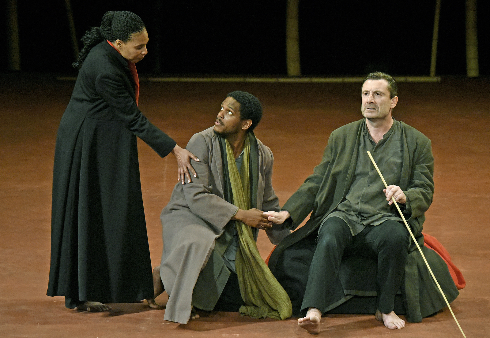 Battlefield. Directed by Peter Brook. Pictured: Karen Aldridge, Jared McNeill and Sean O'Callaghan. Photo credit: Kevin Parry for The Wallis.